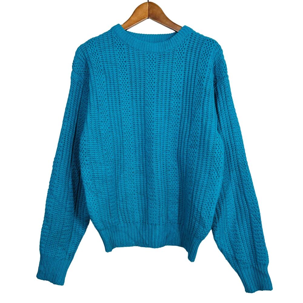 Vintage 90s HIgh Sierra Crewneck Dad Sweater Teal Long Sleeve - M